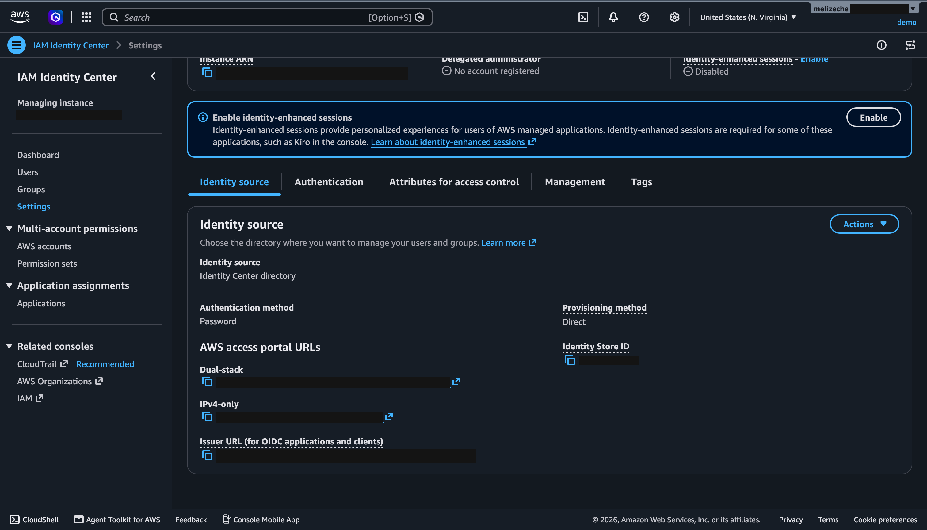 IAM Identity Center con el directorio propio como identity source