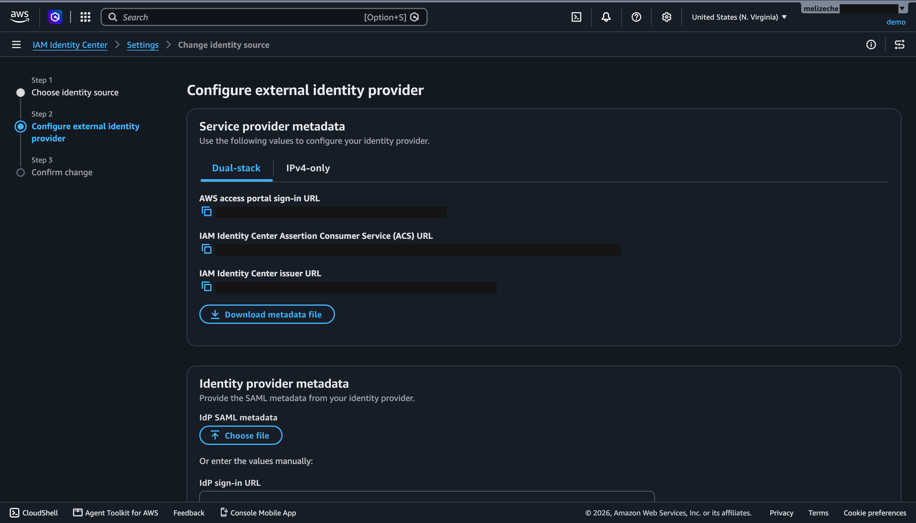 Metadata del service provider en IAM Identity Center