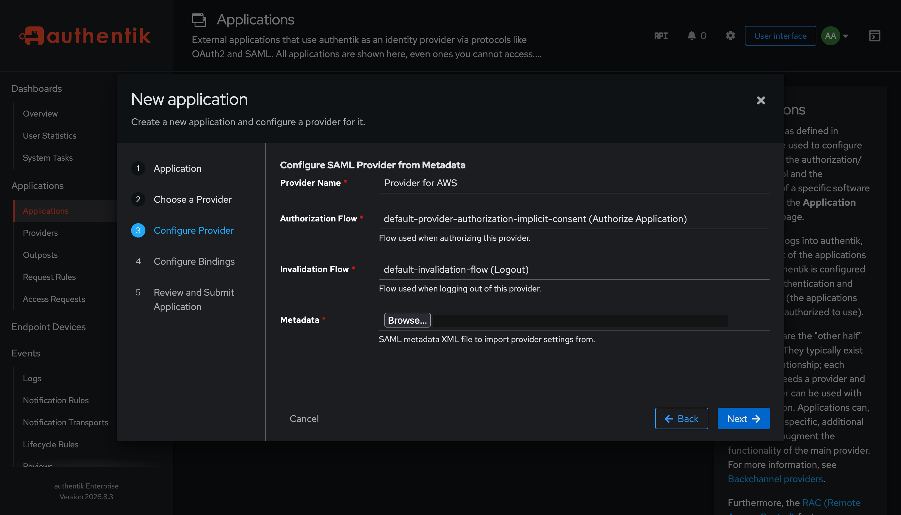 Provider SAML a partir de la metadata de AWS