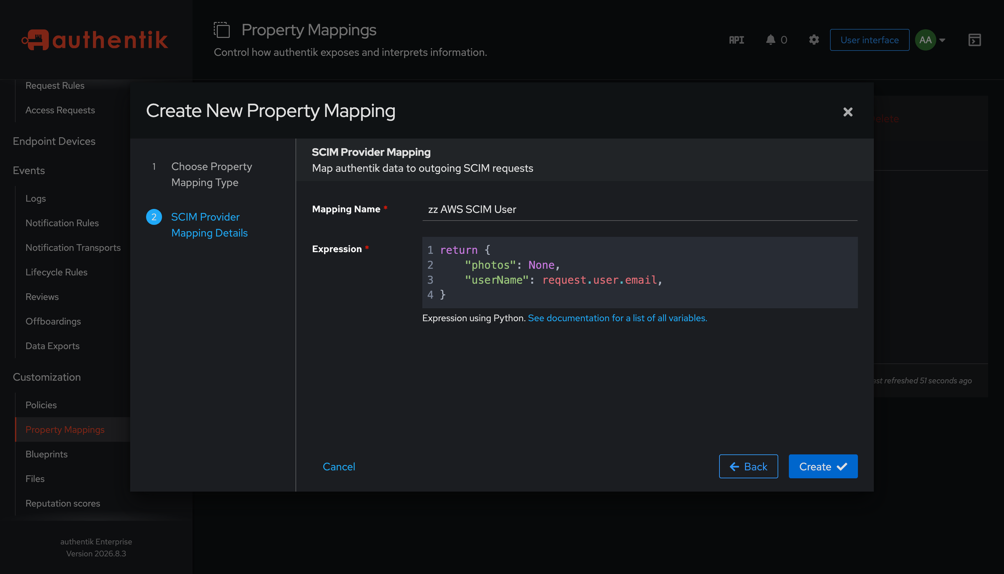 Property mapping para AWS