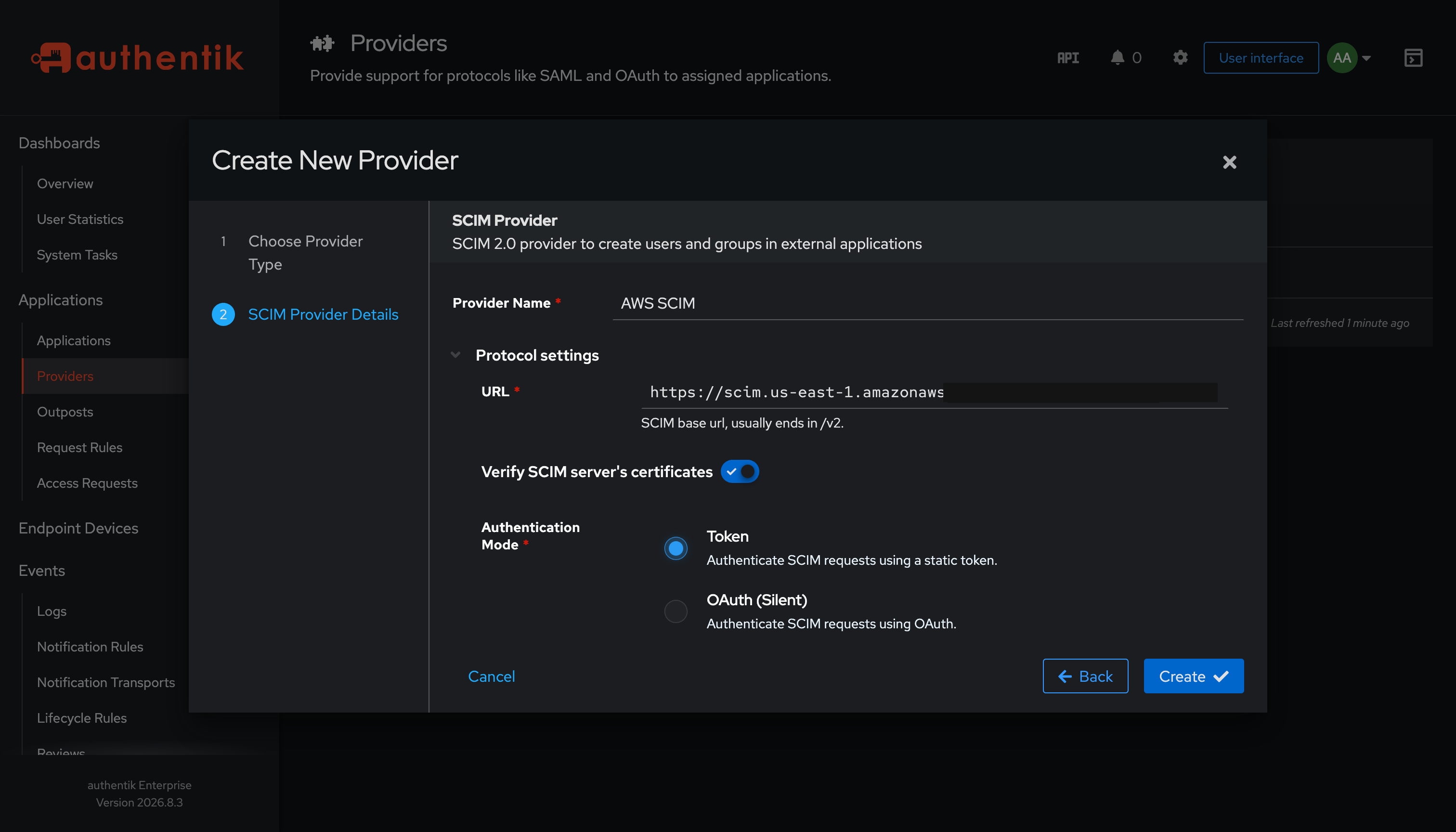 Provider SCIM apuntando a AWS